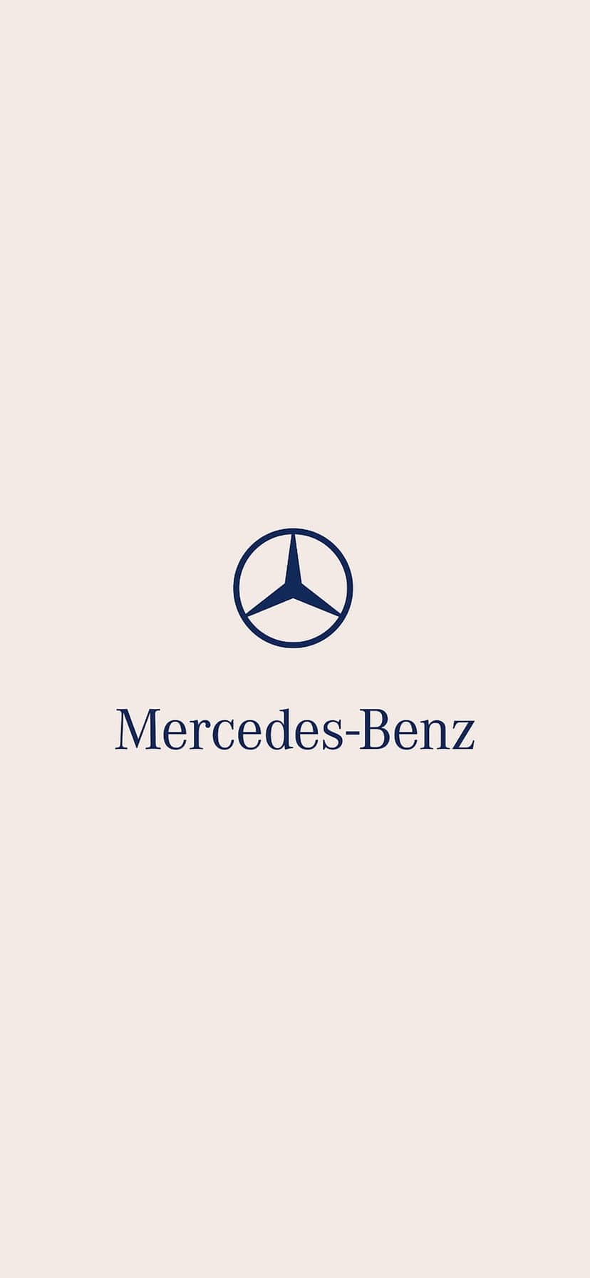 Silver Mercedes-Benz three-pointed star logo and black text on a soft, neutral, light grey background.