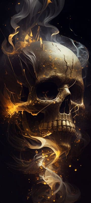 Fiery Golden Skull Erupting from Dark Smoke