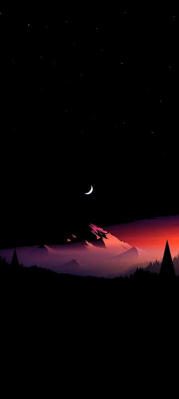 Mystical Mountain Landscape Under Crescent Moon