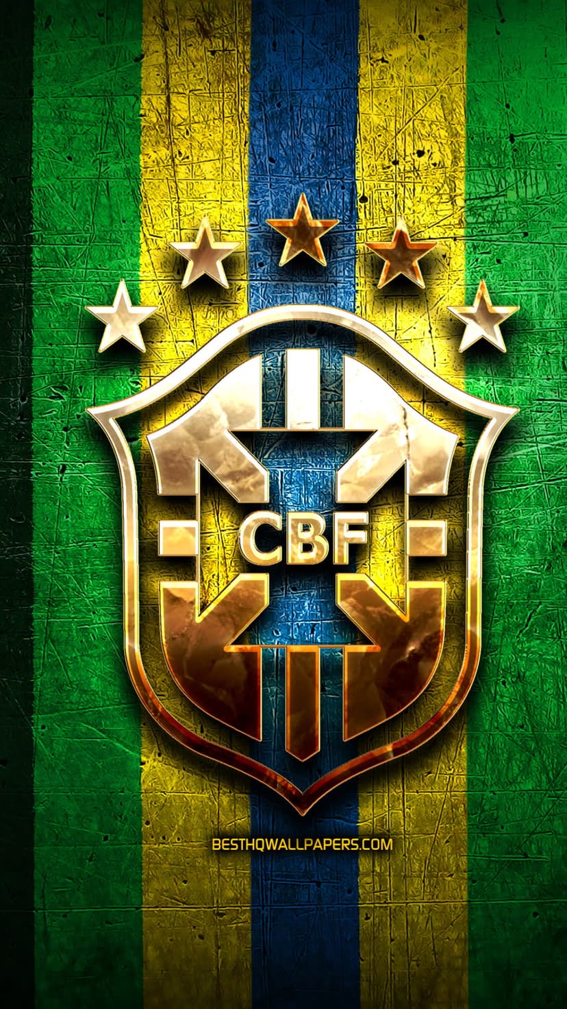 Brazilian CBF football crest with five gold stars centered over green, yellow, and blue vertical stripes.