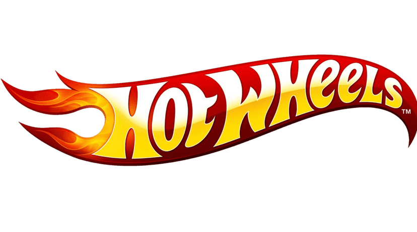 Hot Wheels logo featuring orange flames around white bold text against a transparent background in matte style.