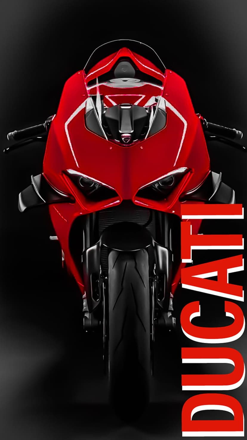 Red Ducati sportbike front view featuring sharp aerodynamic lines, twin headlights, and polished chrome accents.