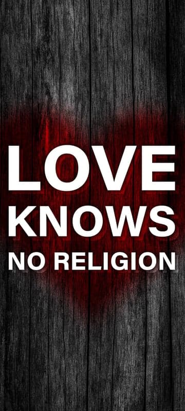 Love Knows No Religion Quote on Dark Wood