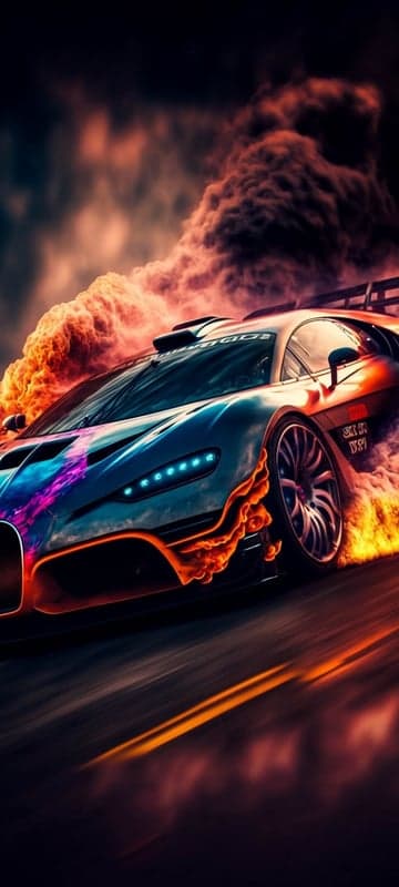 Fiery Sports Car Drifting Through Smoke and Flames