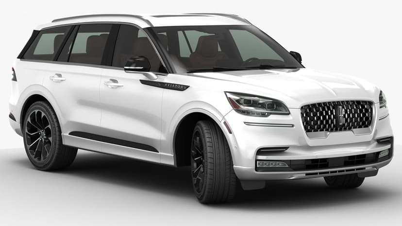 White Lincoln Aviator luxury SUV with black wheels and LED headlights on a neutral studio background.