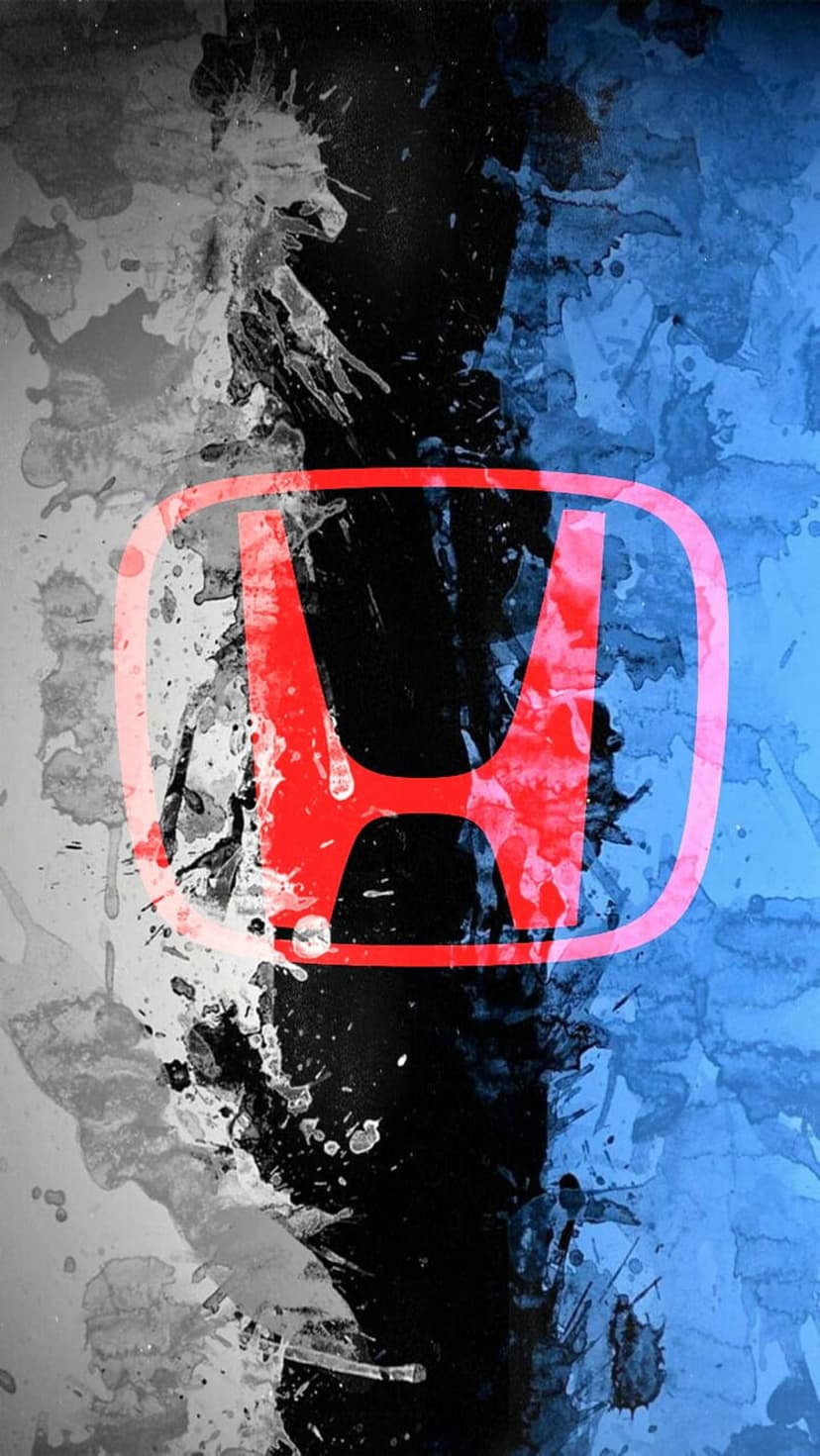Red Honda logo surrounded by blue and black paint splashes on a dark abstract background for mobile displays.