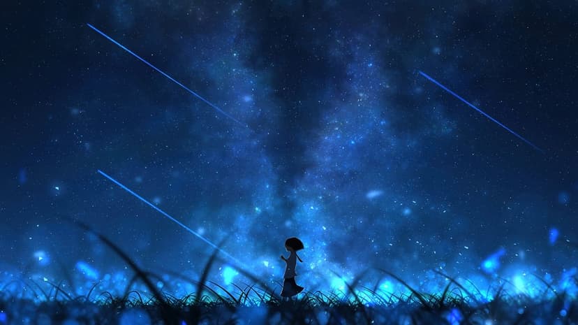 Female silhouette looking at starlit night sky with glowing blue nebula and cosmic digital art lighting.