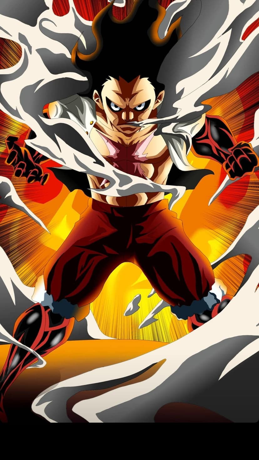Muscular warrior with spiky black hair and red markings stands amidst swirling white energy and a fiery background.