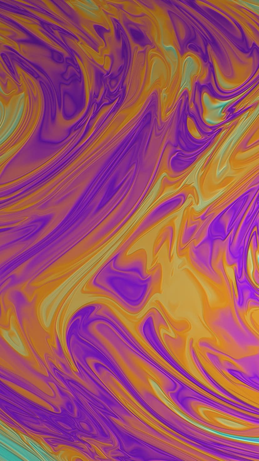 Swirling purple and orange marble textures with teal highlights flow vertically in a liquid motion pattern.