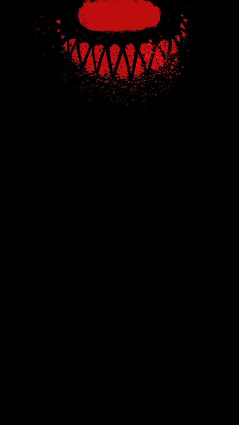 Jagged red grin with sharp teeth centered against a solid black background for a minimalist horror aesthetic.