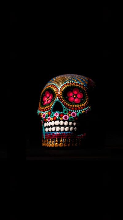 Colorful Sugar Skull Art on Black Background