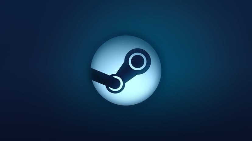 Steam logo silhouette centered in a glowing cyan circle over a dark navy blue gradient background.