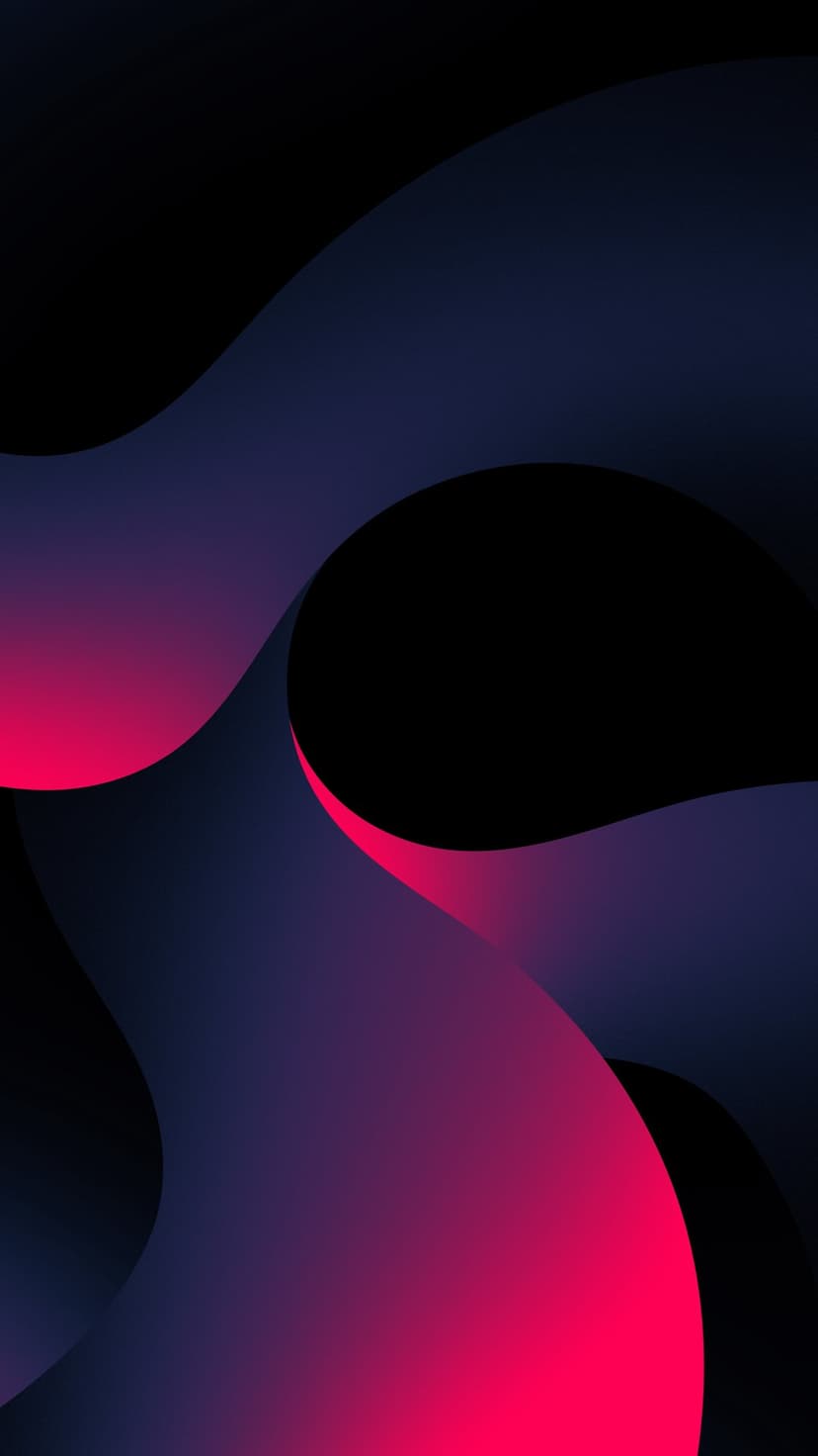 Glowing blue and pink curved waves flow diagonally across a black background with smooth color gradients.