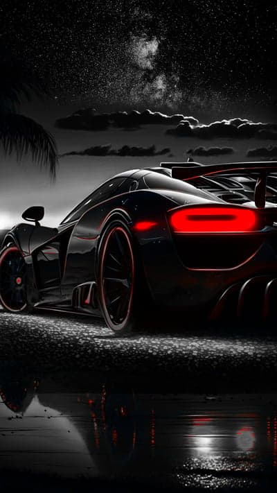 Sleek Black Sports Car Under Starry Night Sky