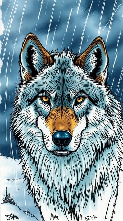 Stormy Wolf Face Portrait Vertical Tablet Wallpaper