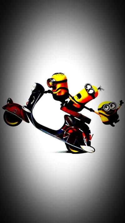 Minions riding a scooter with a Union Jack design