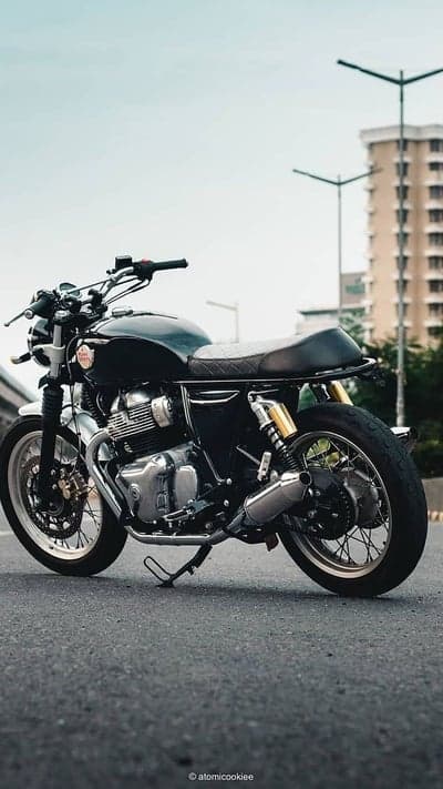 Black Royal Enfield Interceptor 650 on a City Street