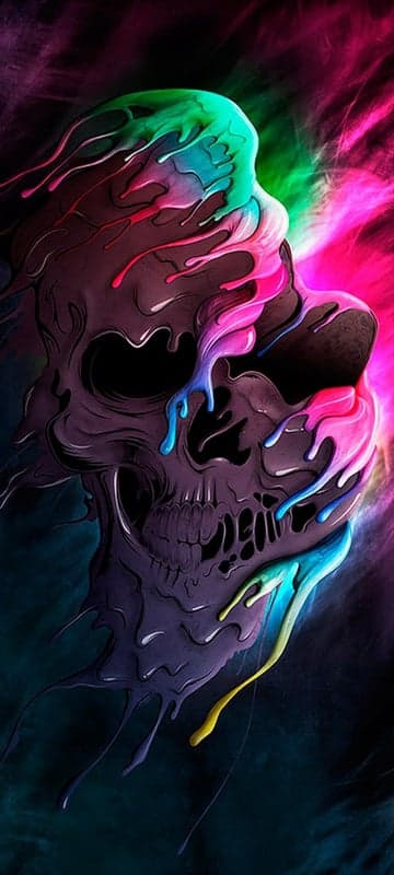 Melting Skull Dripping with Vibrant Neon Paint