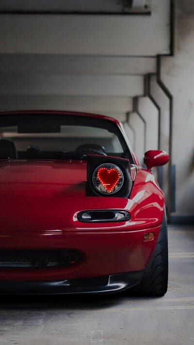 Heart Headlight Mazda Miata Red Aesthetic Phone Wallpaper