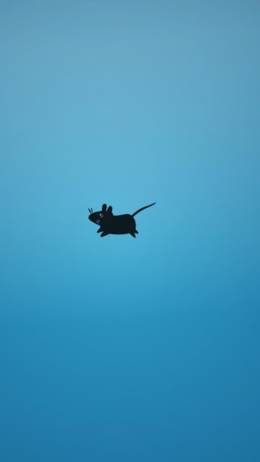 Black mouse silhouette with large eyes and a thin tail centered on a smooth blue gradient background.