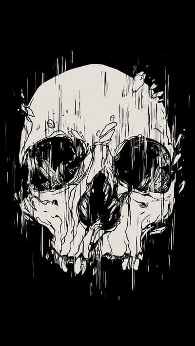 Abstract Sketched Skull Rain Effect Phone Wallpaper