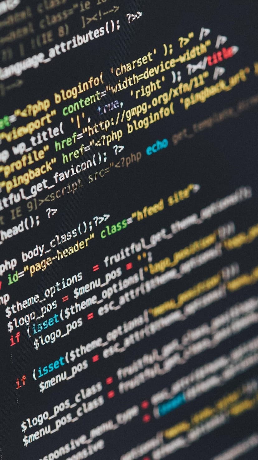 Multicolored computer code strings display syntax highlighting on a pitch-black vertical software interface.