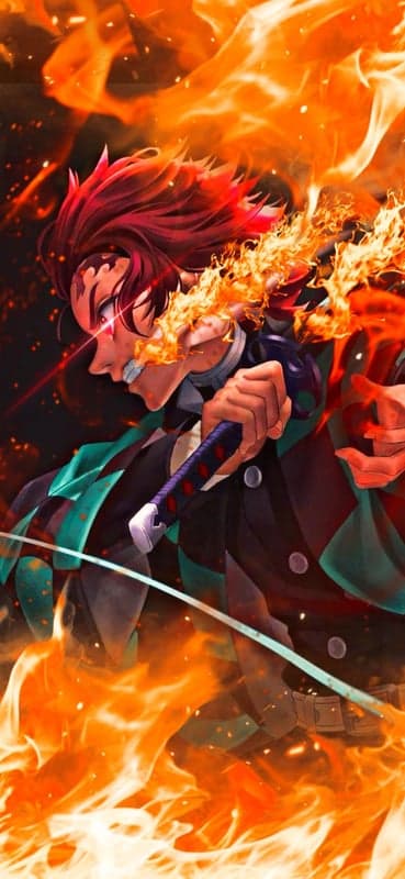 Fiery Anime Warrior with Flaming Sword