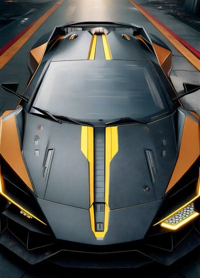 Sleek Orange and Black Sports Car with Yellow Stripes