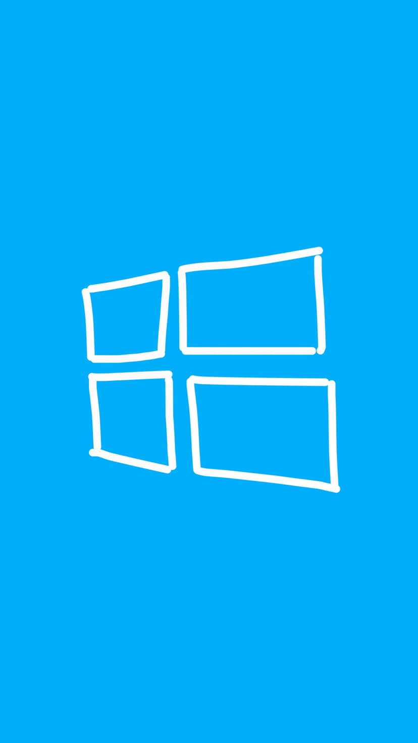 Hand-drawn white four-pane logo centered on a vibrant solid blue surface with a playful sketchy outline.