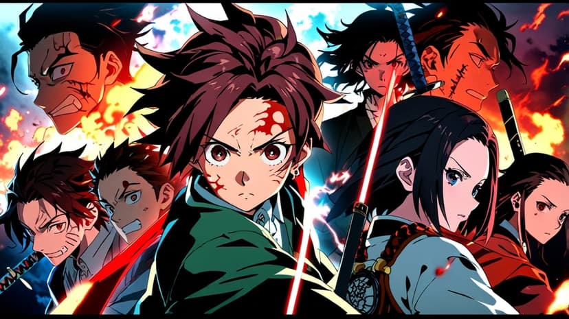 Tanjiro Kamado brandishes a katana with glowing blue water effects during a fast-paced demon hunter battle scene.