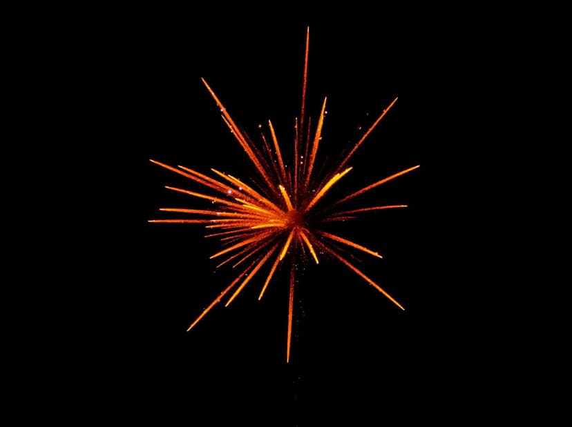 Bright orange firework sparks explode in a circular pattern against a solid black night sky background.