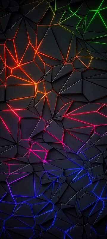 Abstract Geometric Black Background with Neon Light Edges