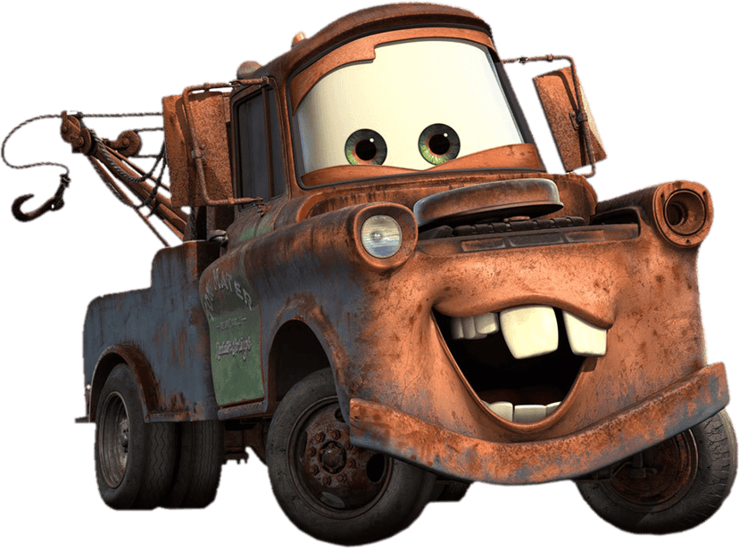 Lightning McQueen and Towmater cars showcase vibrant red paint and rusted brown textures in a front profile.