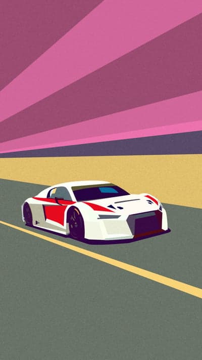Futuristic White Race Car with Red Accents on Road