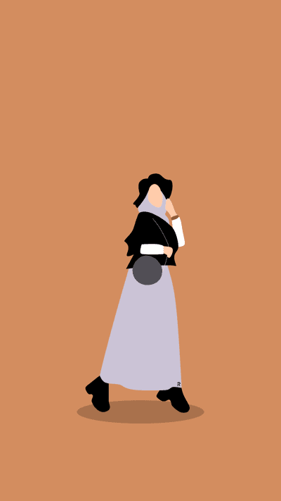 Minimalist Islamic fashion illustration, stylish woman in hijab and dress