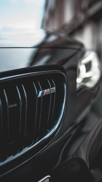 Close-up of BMW M2 grille and headlight
