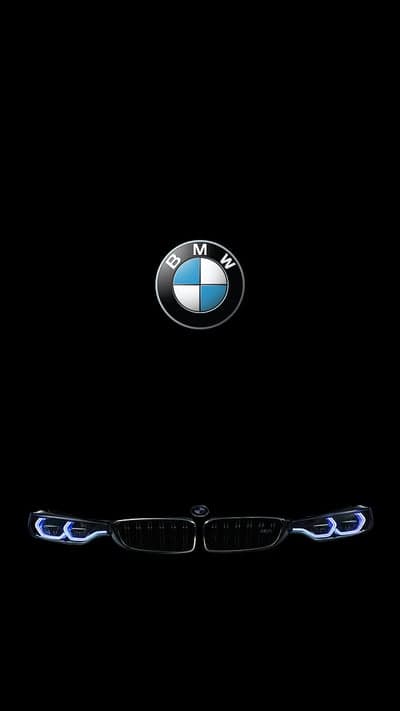 Dark BMW Automotive Logo and Blue Headlights Phone Background