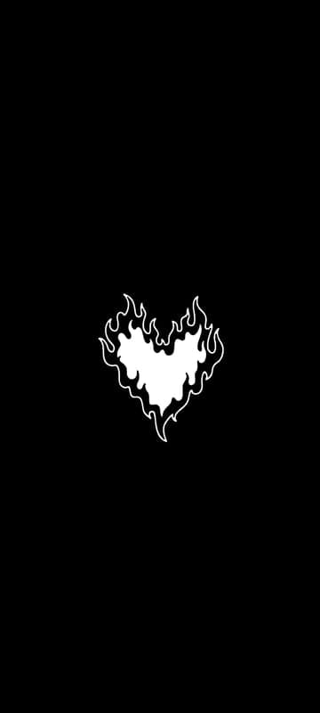 White Flaming Heart Silhouette on Black Background