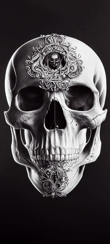 Intricate Skull Art with Ornate Filigree Details
