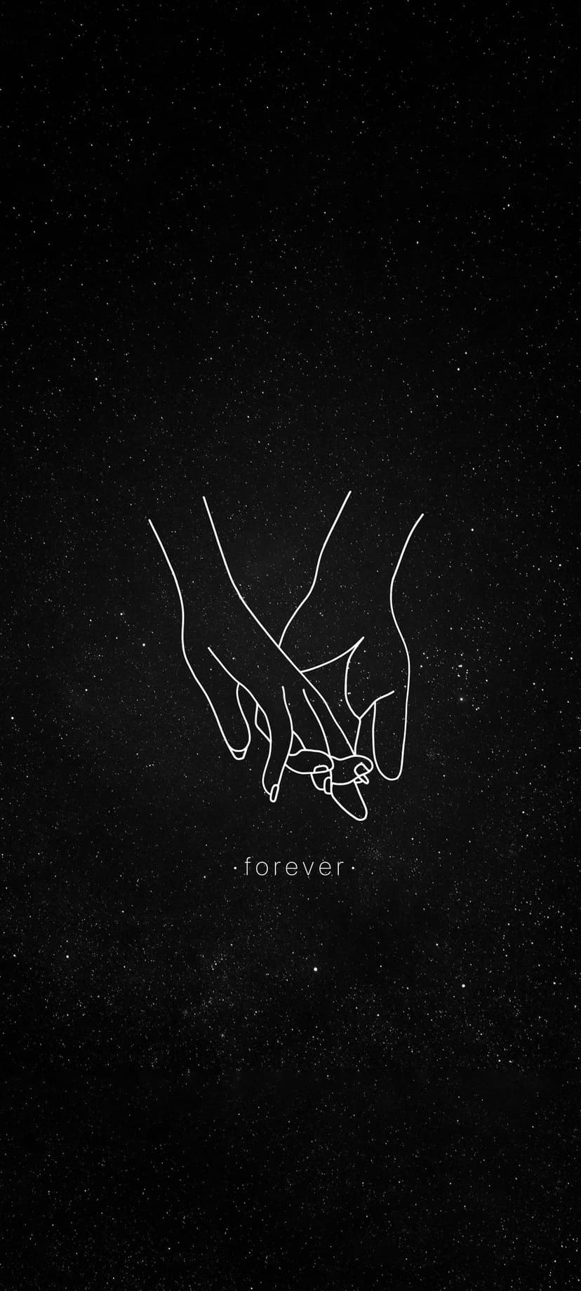 Interlocking hands in white line art against a dark starry background with the word forever written below them.