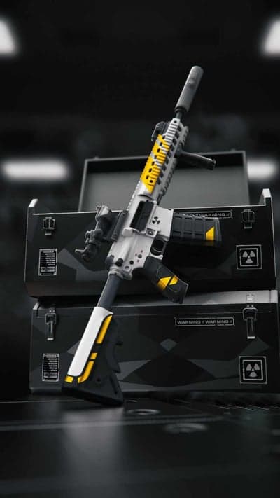 Modern Assault Rifle on Camouflage Storage Cases