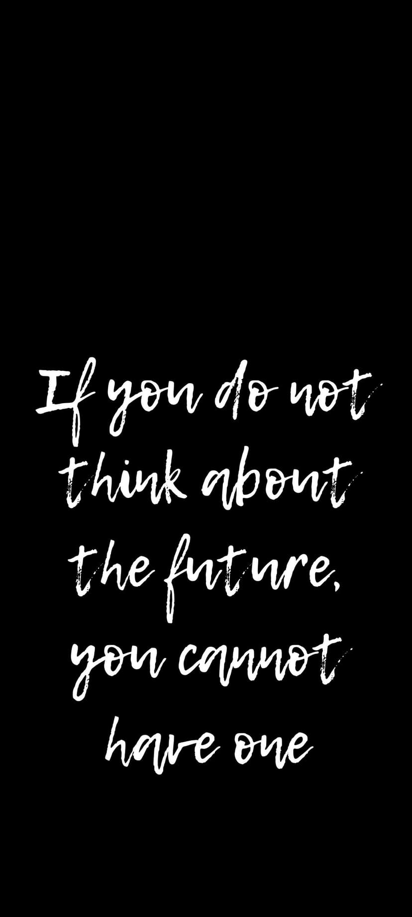 White script typography reading a quote about the future centered against a deep black vertical background.