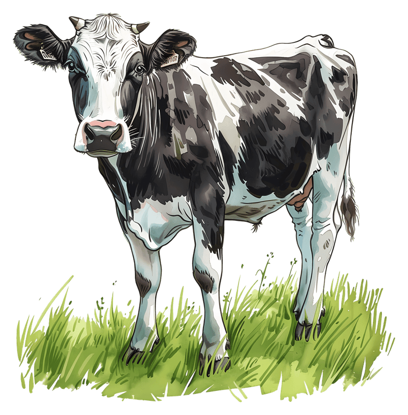 Holstein cow grazing on grass shows a profile view of black and white dairy cattle on a small green patch.