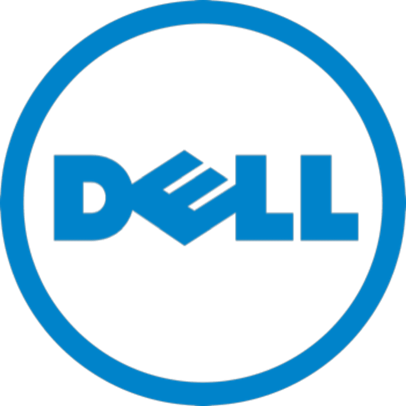 Dell logo inside blue circle features white sans-serif letters centered on a solid matte cerulean background.