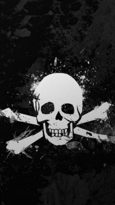 Distressed Black and White Pirate Skull Phone Wallpaper