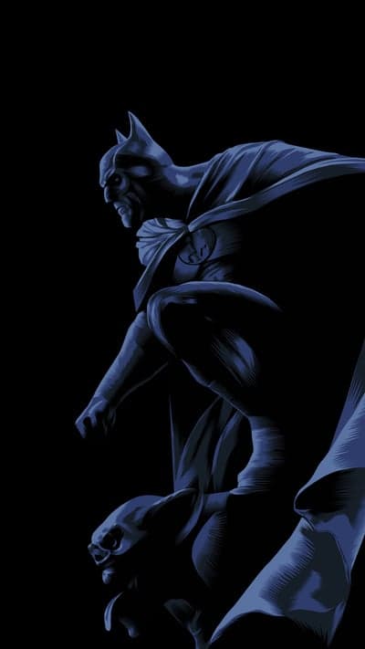 Dark Blue Batman Crouching on Gargoyle