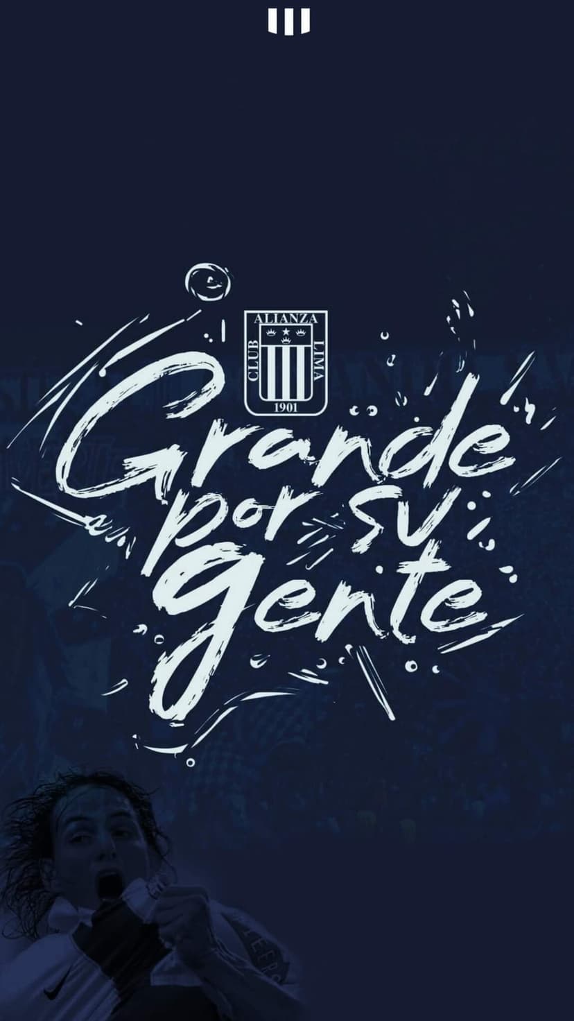 Alianza Lima shield and white cursive text on a dark blue background with a blurred silhouette of a fan.