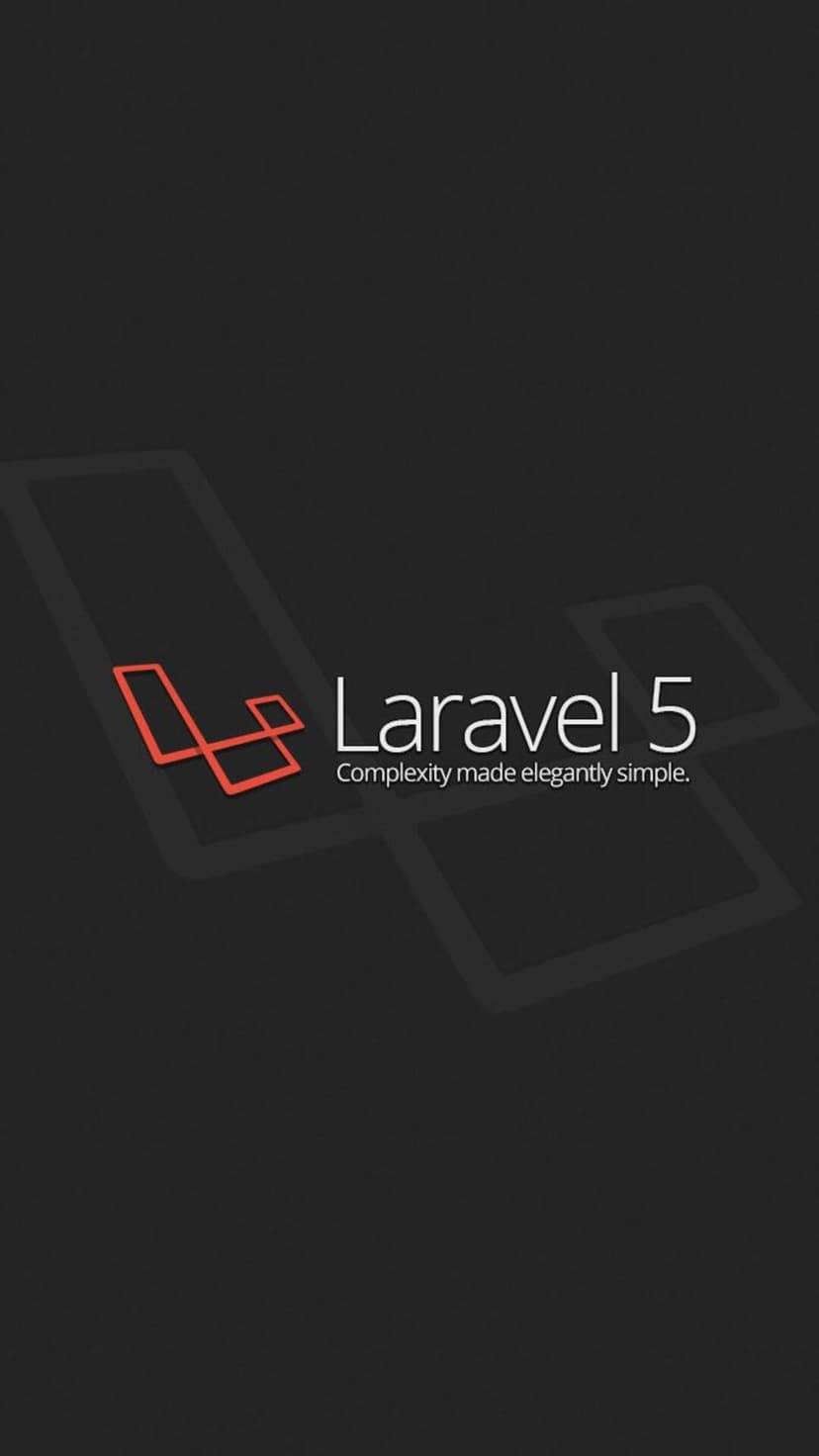 Red interconnected Laravel logo and white text over a dark grey background with faint geometric outlines.