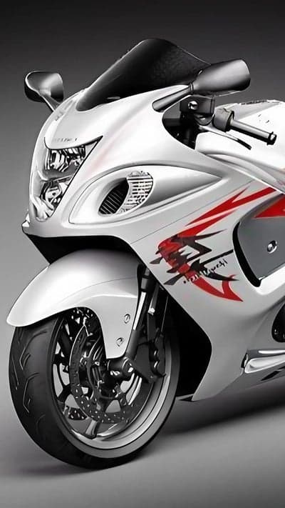 White Suzuki Hayabusa Motorcycle Front View