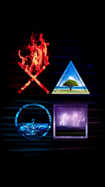 Four Elements Symbols: Fire, Air, Water, and Lightning